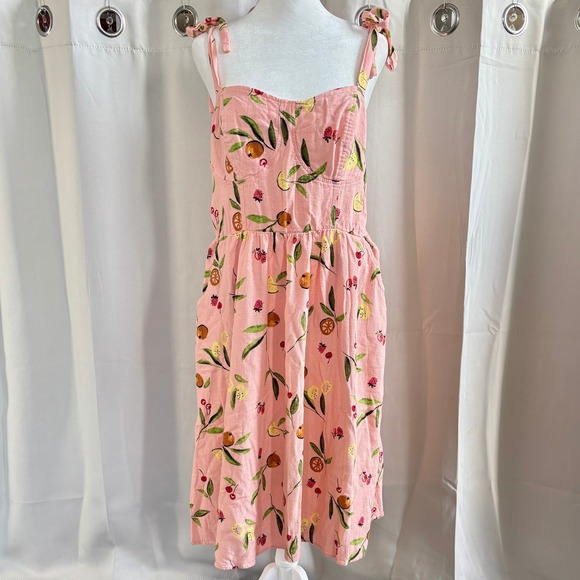 LC Lauren Conrad Dresses & Skirts - Womens Fruit Print Dress XL Linen Blend Babydoll Bow Tropical Cottage Boho 20248